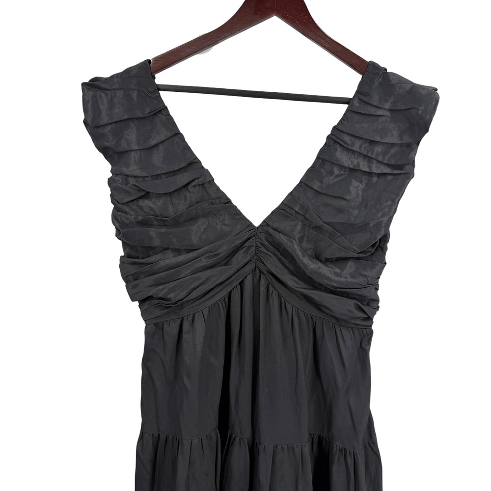 Chelsea 28 Dress Size Large Black Ruffle V-Neck Smocked Tiered Maxi Linen Blend - Picture 4 of 9